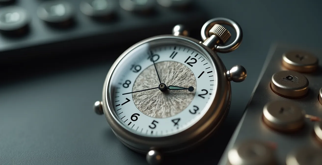 Chronomètre et calculatrice montrant le calcul du coût réel du temps