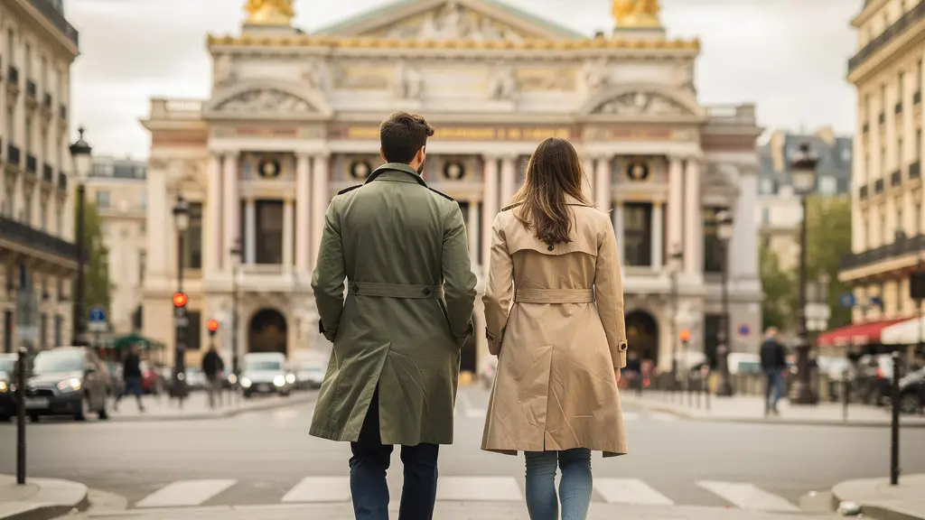 Couple se dirigeant vers l'Opéra Garnier visite Paris